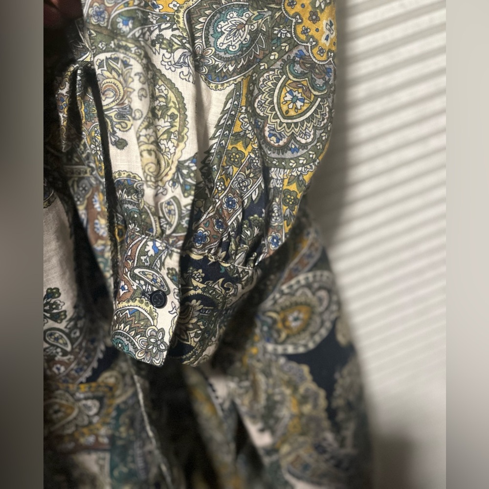 MAGASCHONI Oceanic Paisley 100% Linen Wrap Maxi Party Dress Size 6 Long Sleeve - Picture 7 of 13